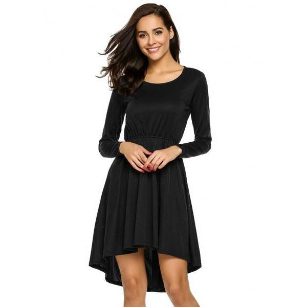 Pure Color Round neck Long Sleeves Irregular Party Dress – May Your Fashion