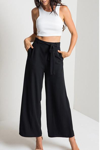 Middle Waist Straps Belt 9/10 Wide-Legs Loose Pants – May Your Fashion