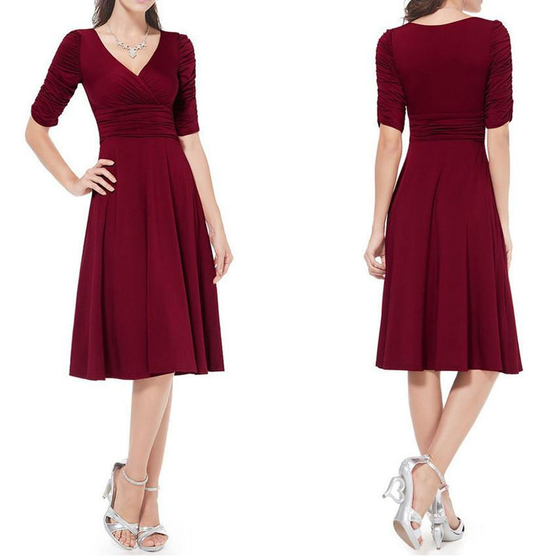 V-neck Ruched Empire Half Sleeves Knee-length A-line Dress – May Your ...