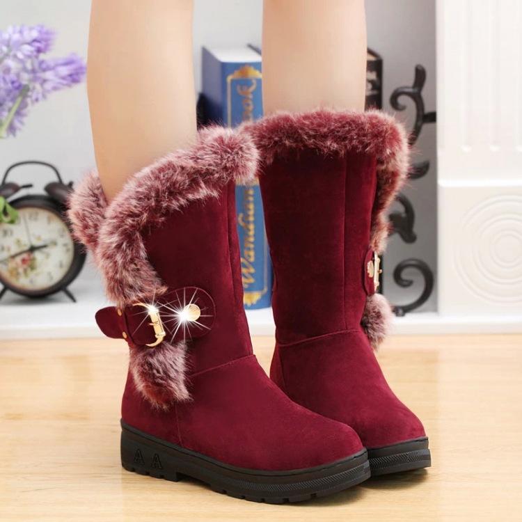 Faux Fur Decorate Round Toe Chunky Heel Long Snow Boots May Your Fashion
