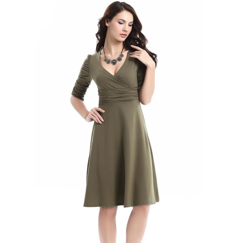 V-neck Ruched Empire Half Sleeves Knee-length A-line Dress – May Your ...