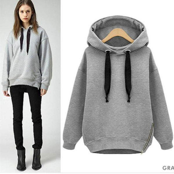 Side Zipper Solid Color Long Loose Hoodie – May Your Fashion