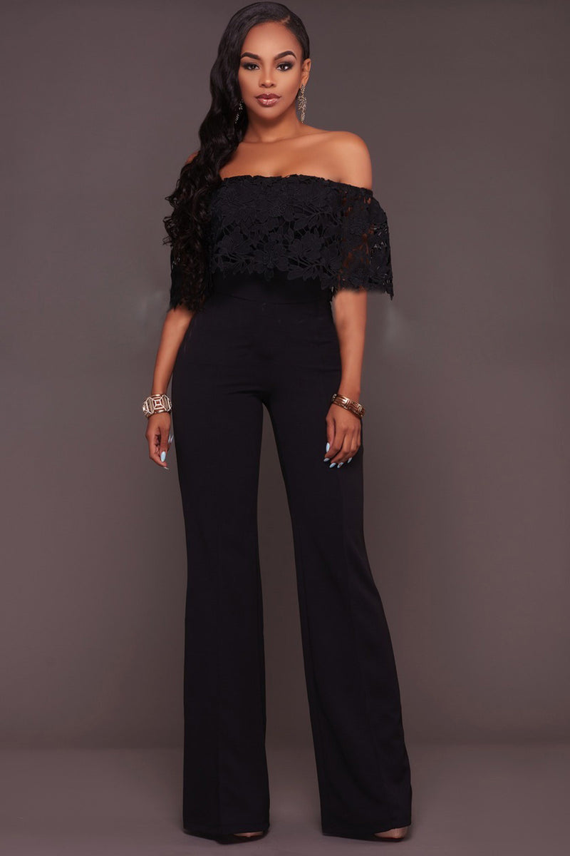 Off Shoulder Ruffles Sleeves Pure Color Long Jumpsuit – May Your Fashion