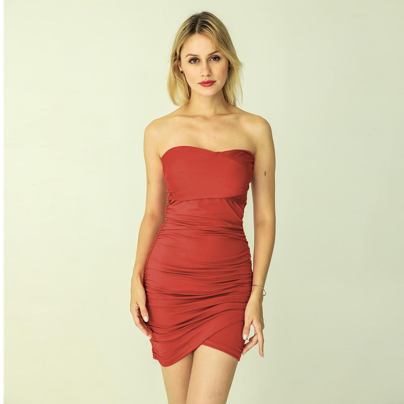 Pure Color Strapless Irregular Sleeveless Split Knee-length Dress – May ...