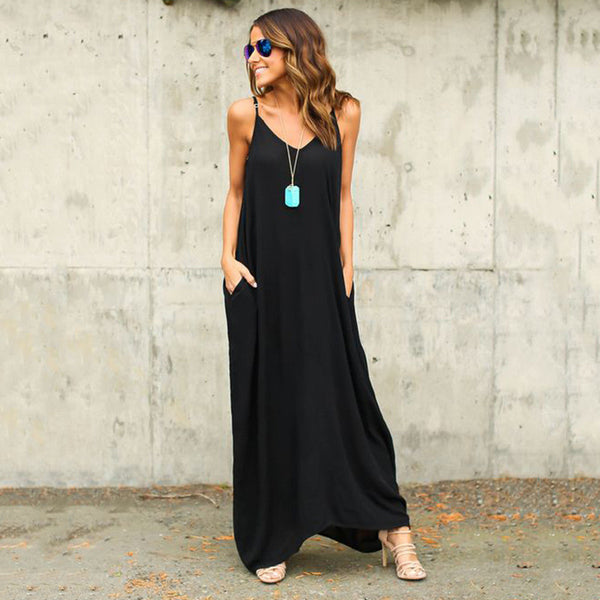 Irregular Pure Color Spaghetti Strap Long Loose Dress – May Your Fashion