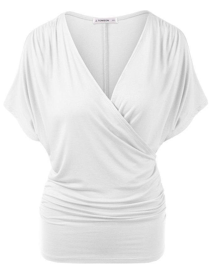 Sexy V Neck Wrap Style Pure Color Bat Short Sleeve Blouse – May Your ...