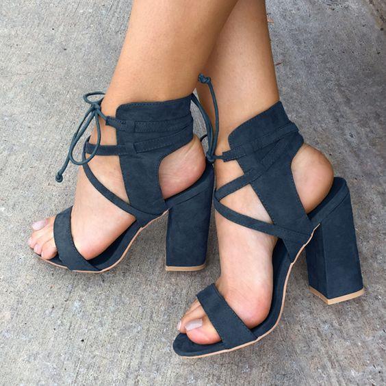 Suede Cross Strap Chunky Heel Sandals – May Your Fashion