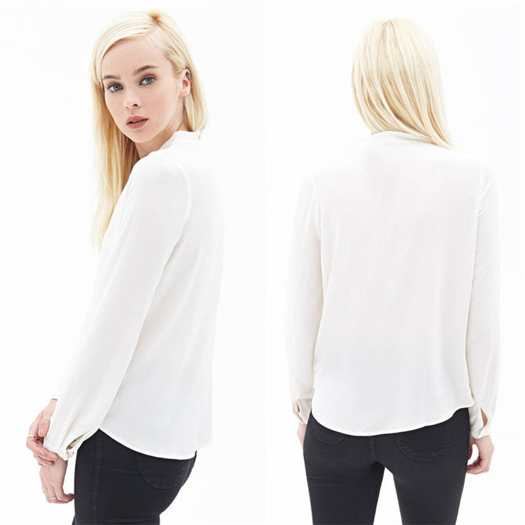 Fashion Simple V-neck Pure Color Long Sleeve Blouse – May Your Fashion
