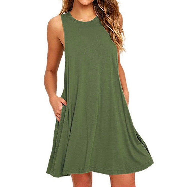 Spaghetti Straps Loose Sleeveless Pure Color Short Dress – May Your Fashion