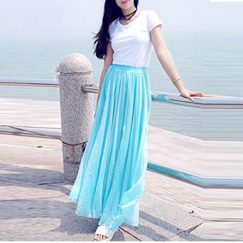 Pure Color Big Hemline High Waist Long Swing Beach Chiffon Skirt – May ...