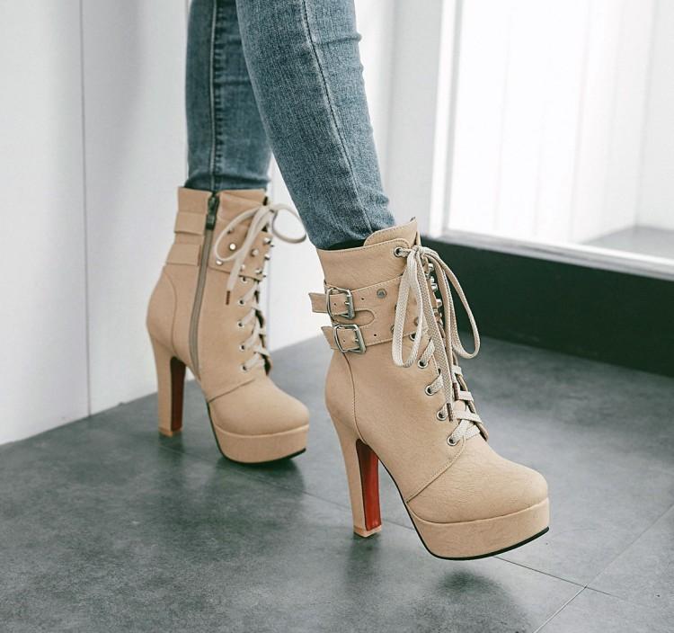 Motorcycle Lace UP Hasp Platform Stiletto High Heels Short Boots – May ...