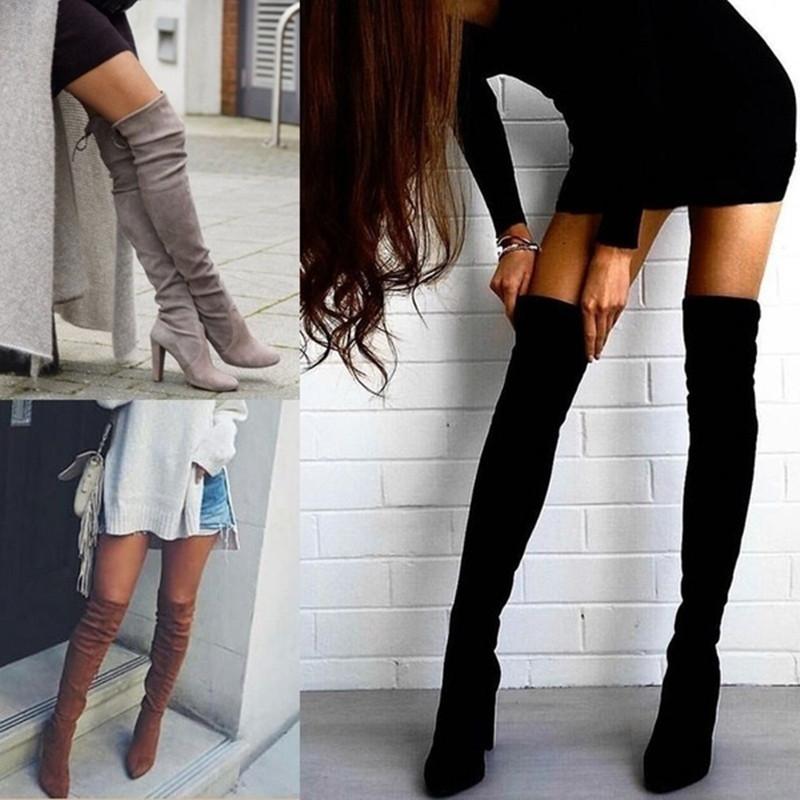 Pointed Toe Suede Solid High Chunky Heels Over-knee Long Boots – May ...