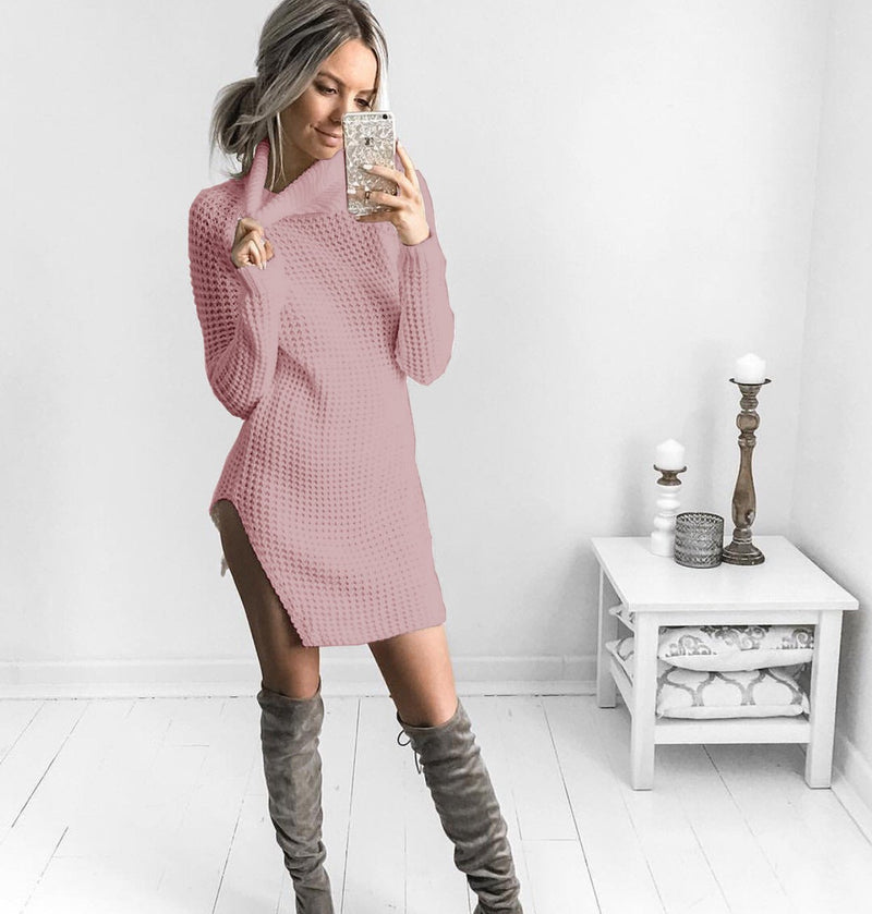 Candy Color High Neck Split Long Sweater – May Your Fashion