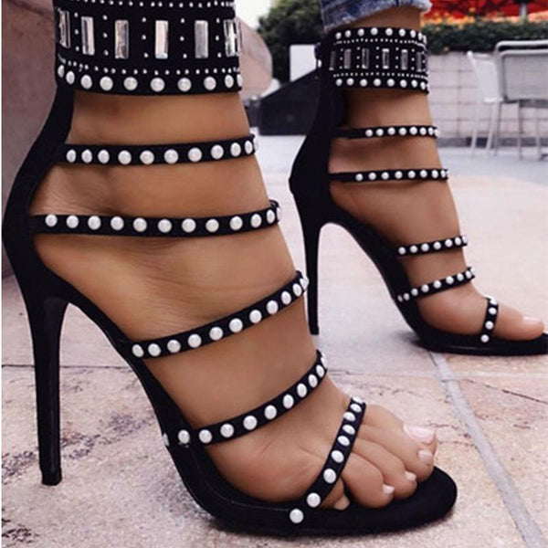 Diamond Straps Suede Open-toe Stiletto High Heels Sandals – May Your ...
