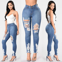 Rough Holes Cut Out High Waist Long Skinny Jeans Denim Pants – May Your ...