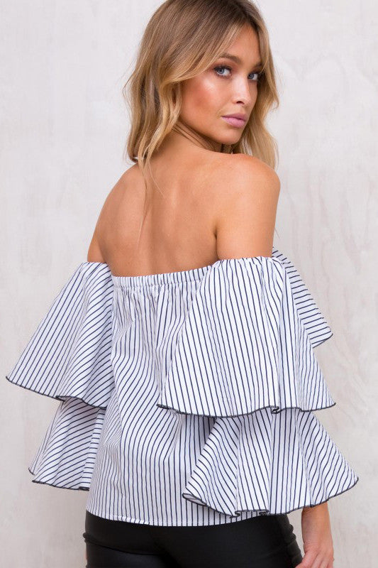 Stripe Off Shoulder Long Trumpet Sleeves Blouse – May Your Fashion