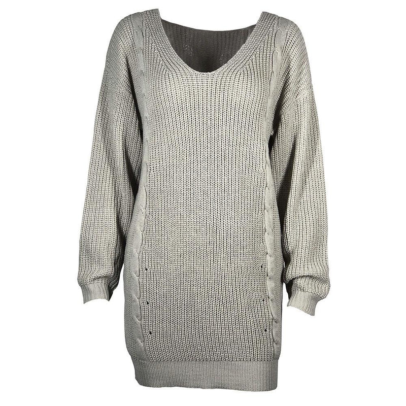 V-neck Cable Knit Loose Oversized Sweater Dress – May Your Fashion