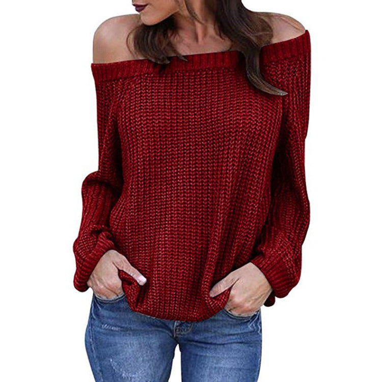 Off the Shoulder Women Long Bishop Sleeves Loose Pullover Sweater – May ...