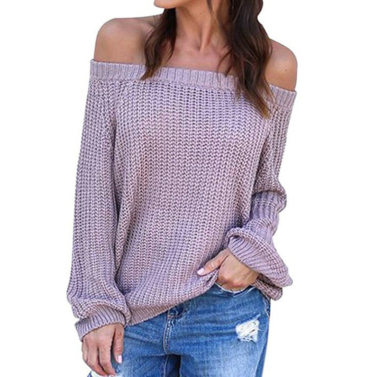 Off the Shoulder Women Long Bishop Sleeves Loose Pullover Sweater – May ...