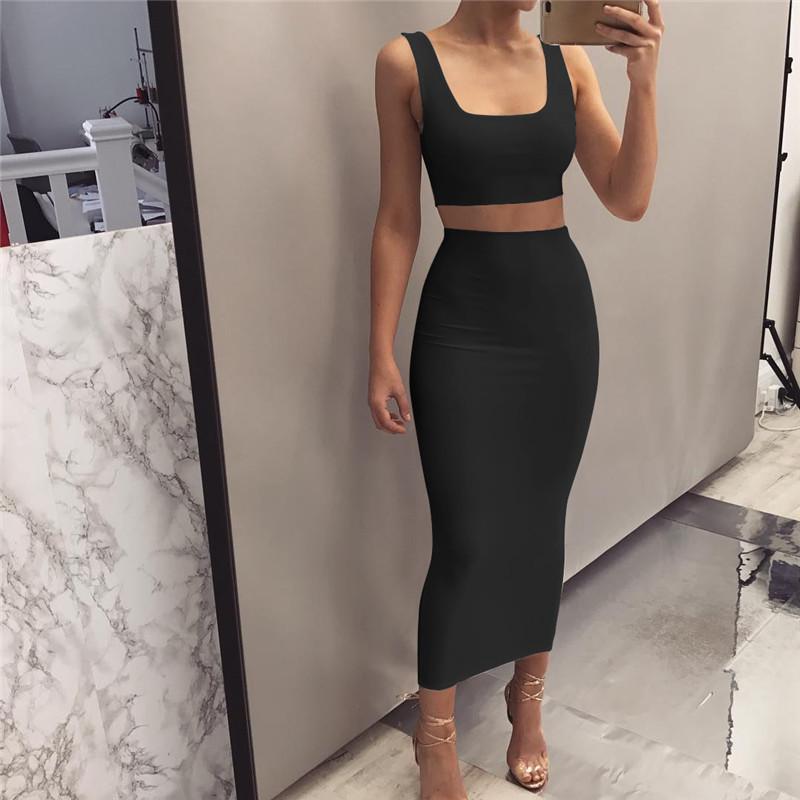 Crop Top with Knee-length Skirt Two Pieces Dress Suit – May Your Fashion