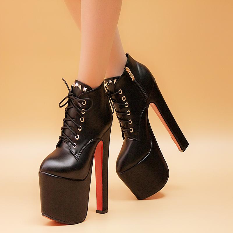 Lace Up Zipper PU Round Toe Platform Supper HIgh Heels Party Shoes ...