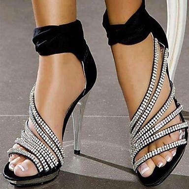 Shinning Rhinestone Leatherette Platform Stiletto Heel Sandals Heels W ...