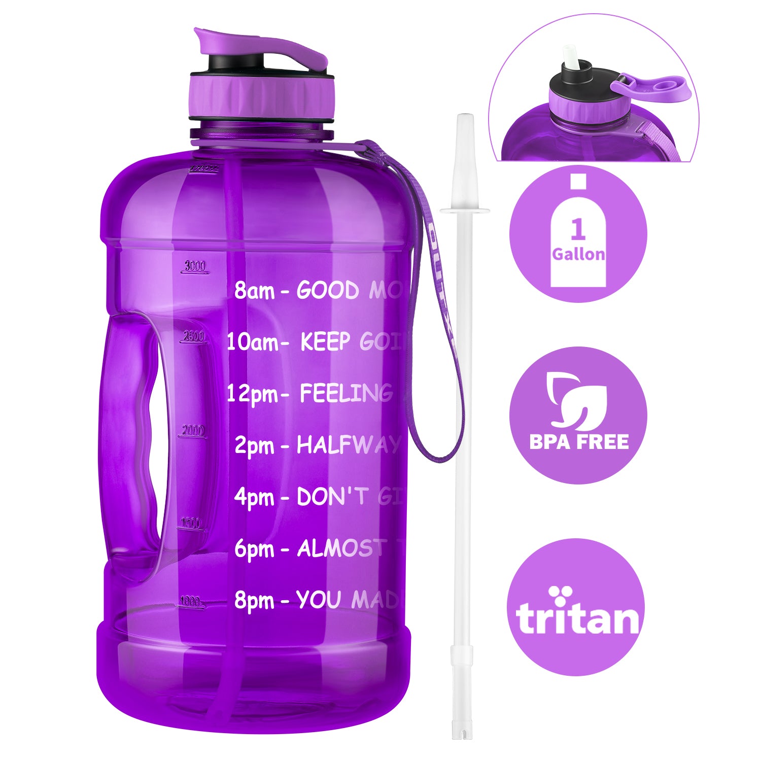 Outxe Tritan Gallon Water Bottle With Straw 128 Oz Motivational Time M