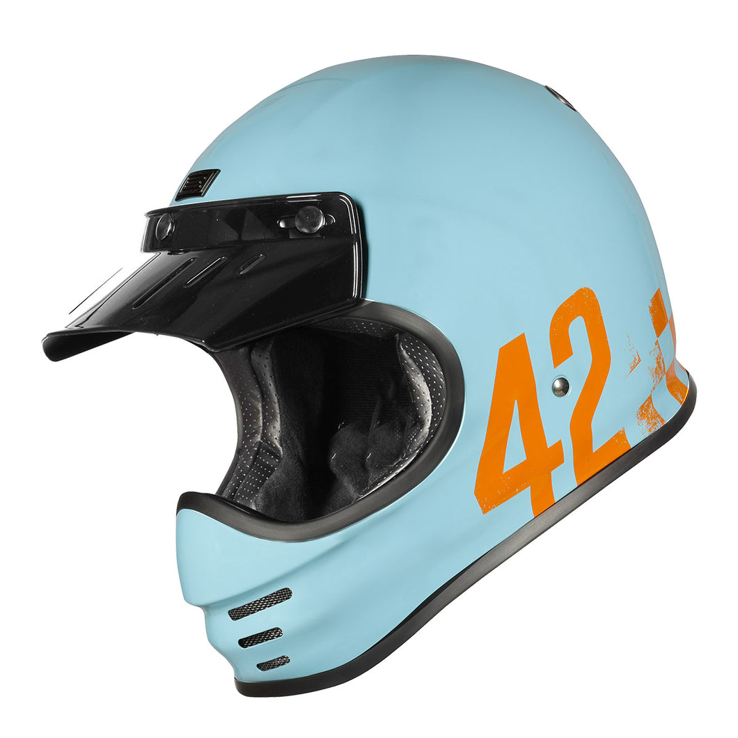 light blue helmet