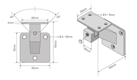 Technical drawing of handrail bracket FLEX
