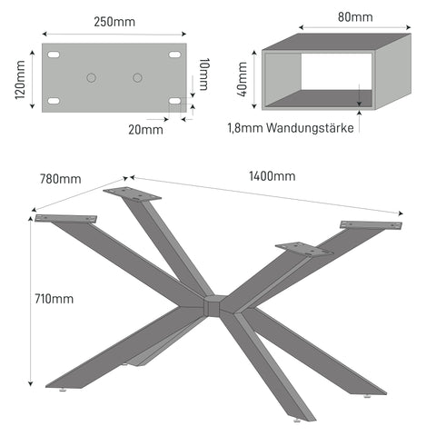 Technical drawing from the table frame cross