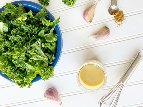 Kale salad and dressing with garlic