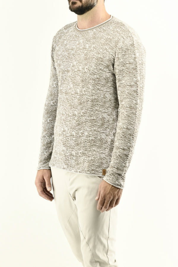 Cotton Taupe Marl Plated Crewneck Jersey ZG5629