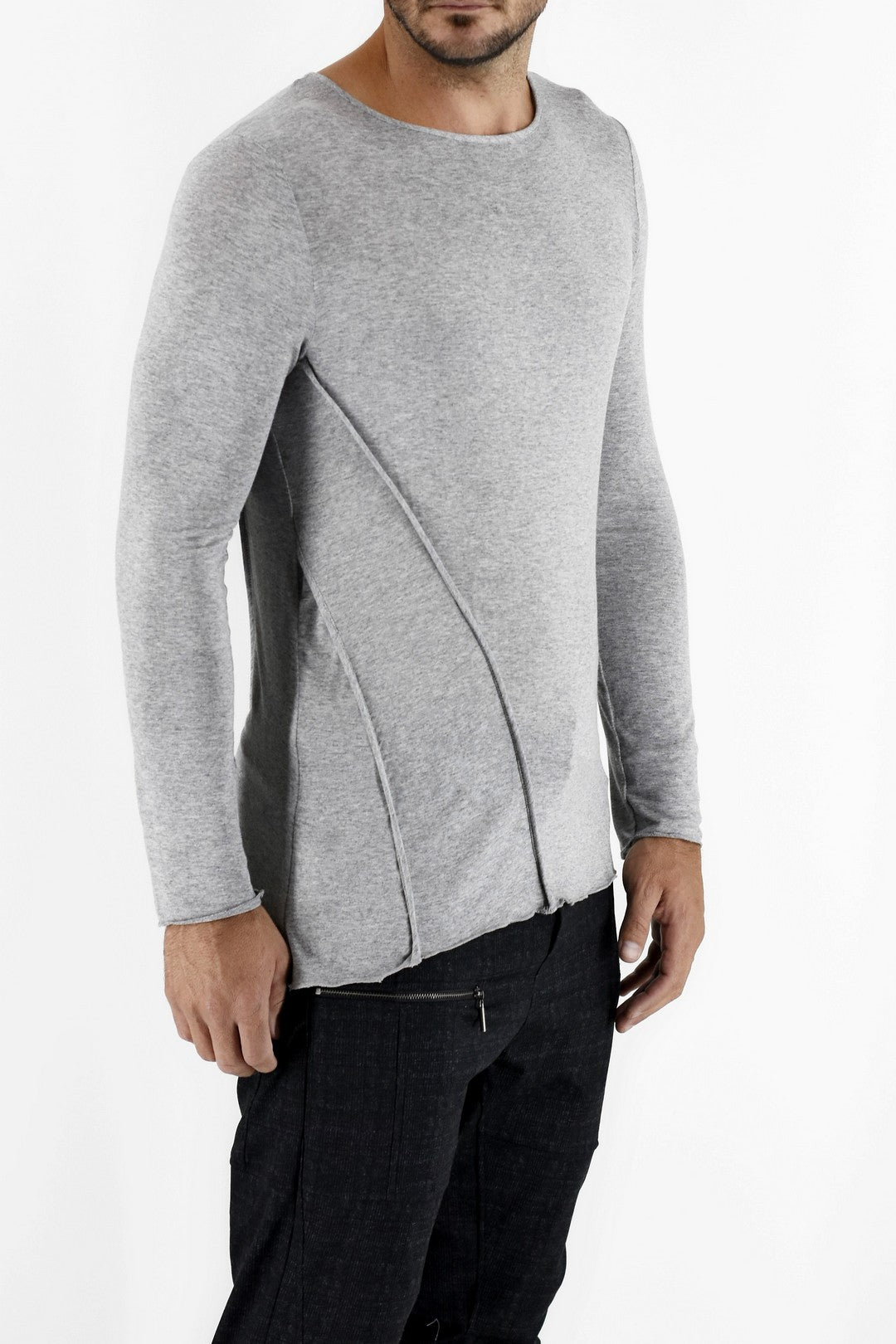 Download Mens Grey Melange Long Sleeve T-shirt with Diagonal ...