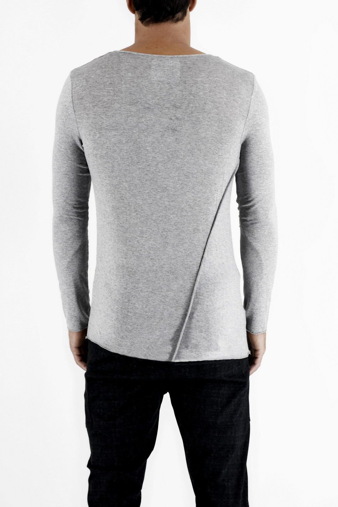 Download Mens Grey Melange Long Sleeve T-shirt with Diagonal ...