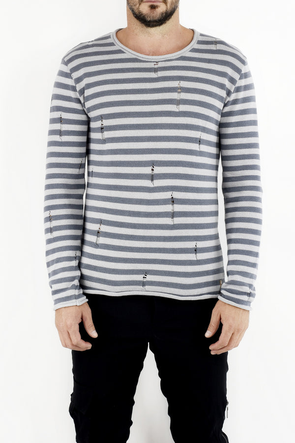 Mens Grey Stripes and Ladders Crewneck Jersey ZG5516