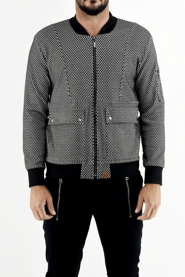 Mens Jacquard Small Geometric Zip Bomber ZG5426