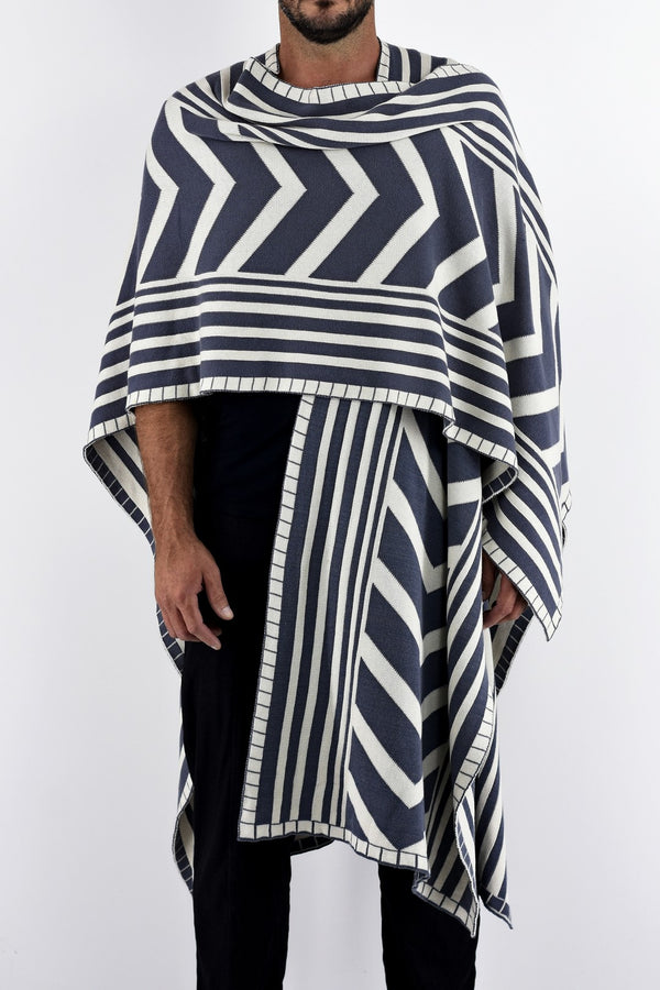 Mens Knitwear Zebra Poncho in Slate Grey and Cream ZG5422