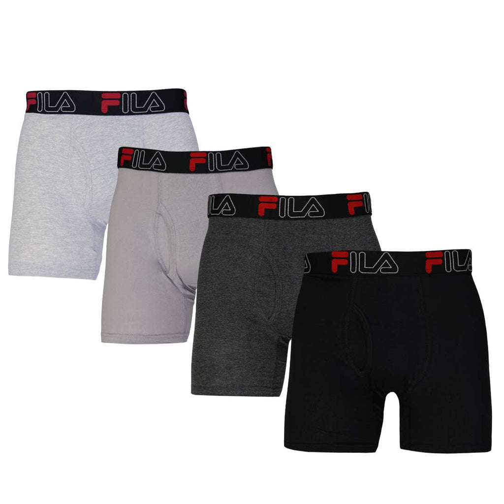 Fila Men's 6 Boxer Brief No Fly Front with Pouch, 4-Pack of 6 Inch Tagless  Underwear at  Men's Clothing store