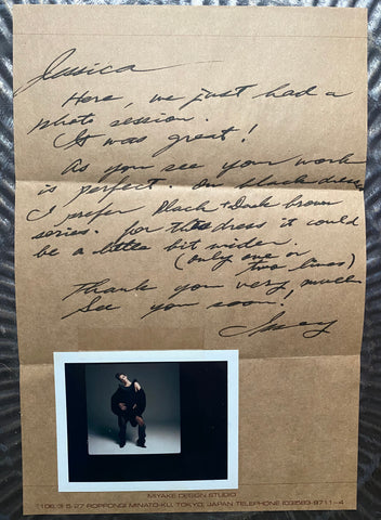 Letter from Issey Miyake to jewelry designer & artist Jessica Rose