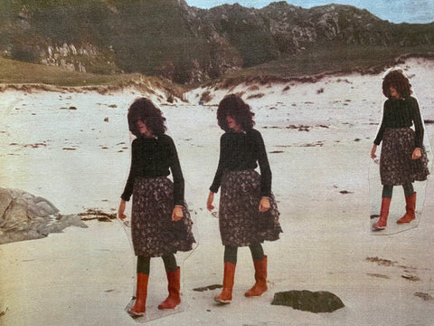 Collage of girl walking on Iona beach