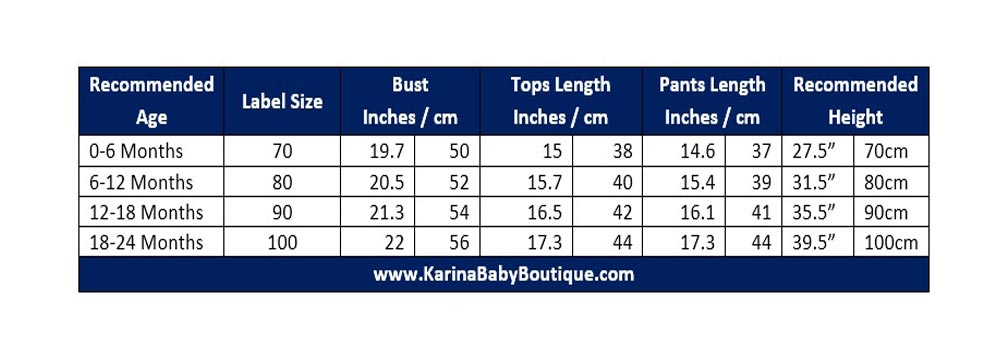 Infant Clothing Size Chart