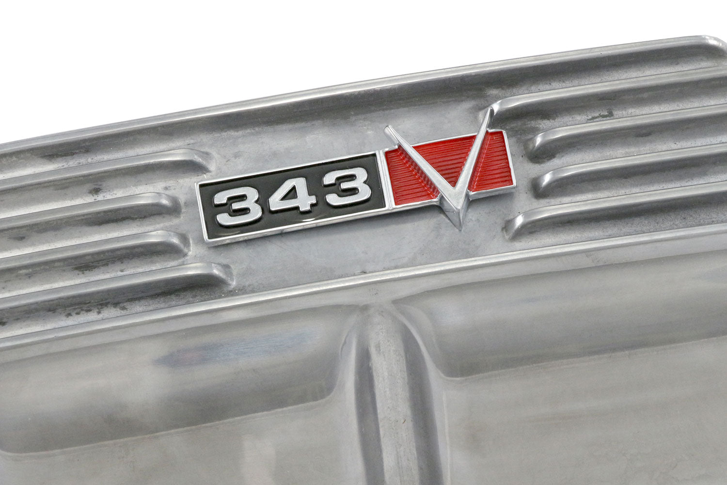 Valve Cover Kit, 343 Logo, Finned Polished Aluminum, 1967