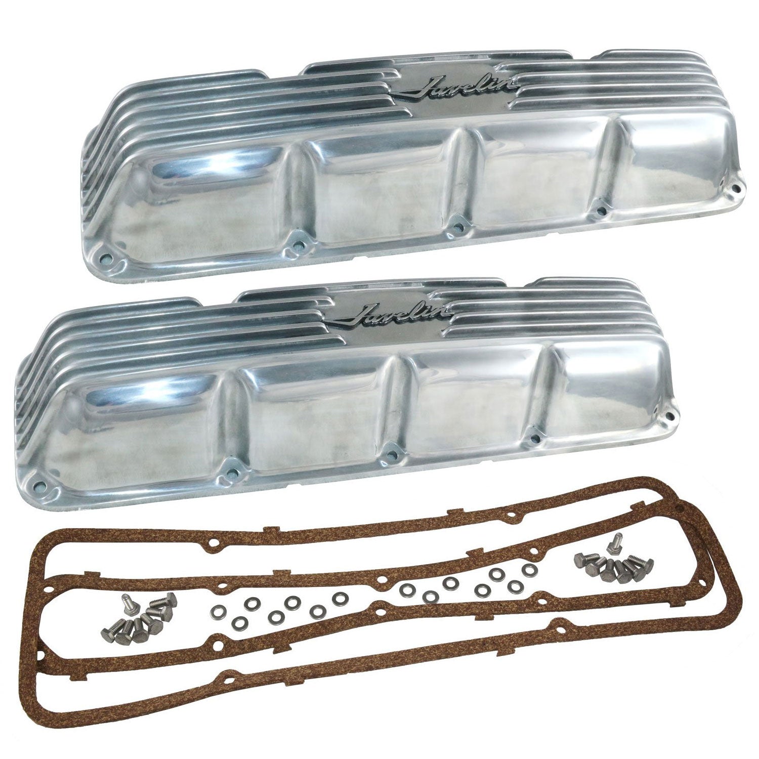 Valve Cover Kit Javelin Logo Finned Polished Aluminum 1968 74 Amc J American Performance Products Inc