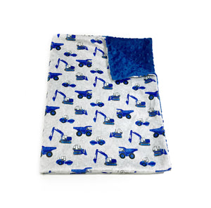 Blue and Grey Construction Trucks Minky Blanket - Baby Blanket Size