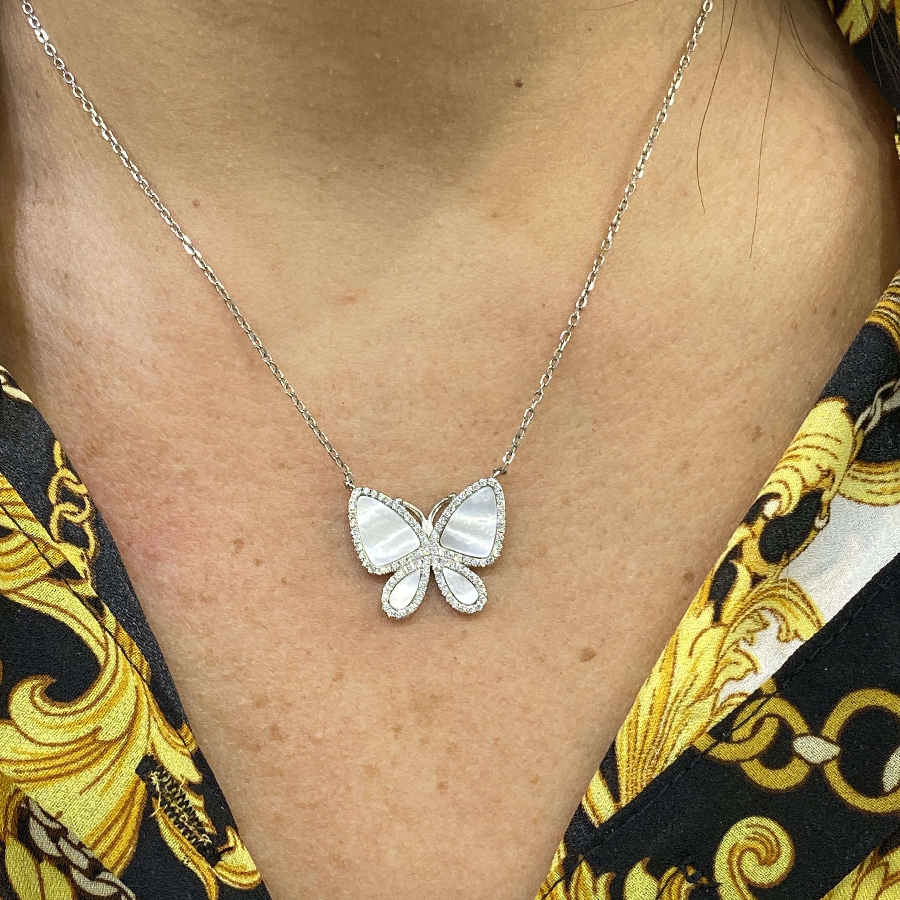 Nava Mother of Pearl Butterfly Pendant Gold Necklace