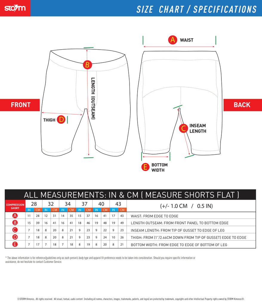 Spat Size Chart Storm Kimonos New Zealand