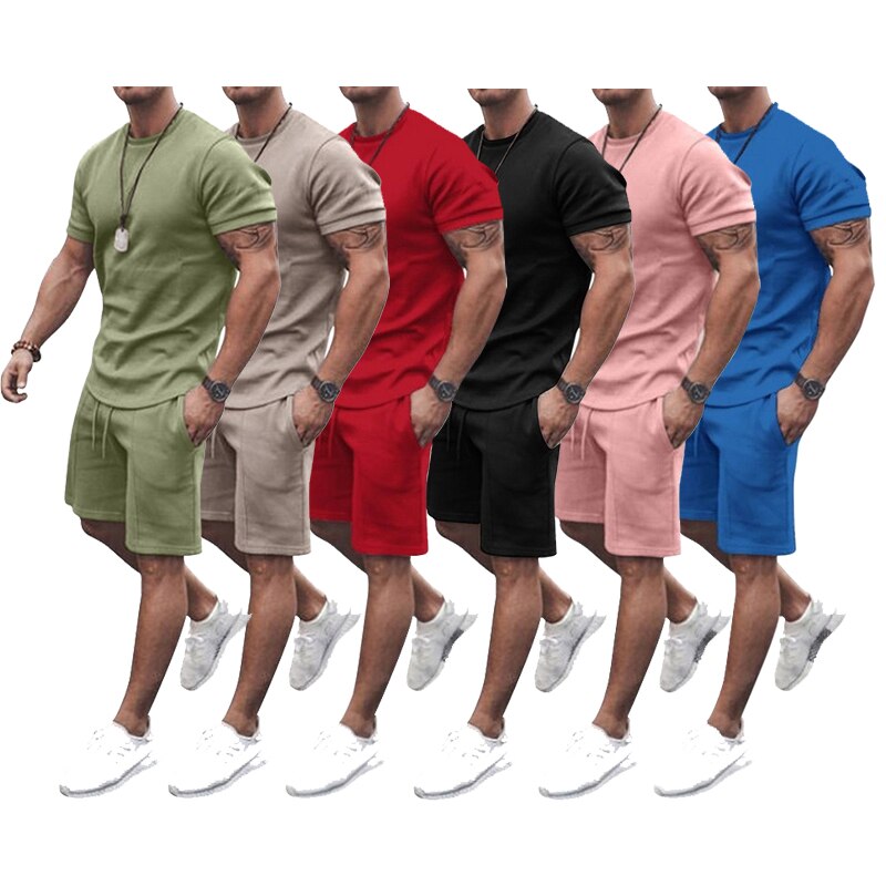 Men&#39;s Sets T shirt for menTracksuit Solid Color Short Sleeve Shirt&amp;Shorts Set for Men Casual Streetwear 2-piece Suit 2022 Summer