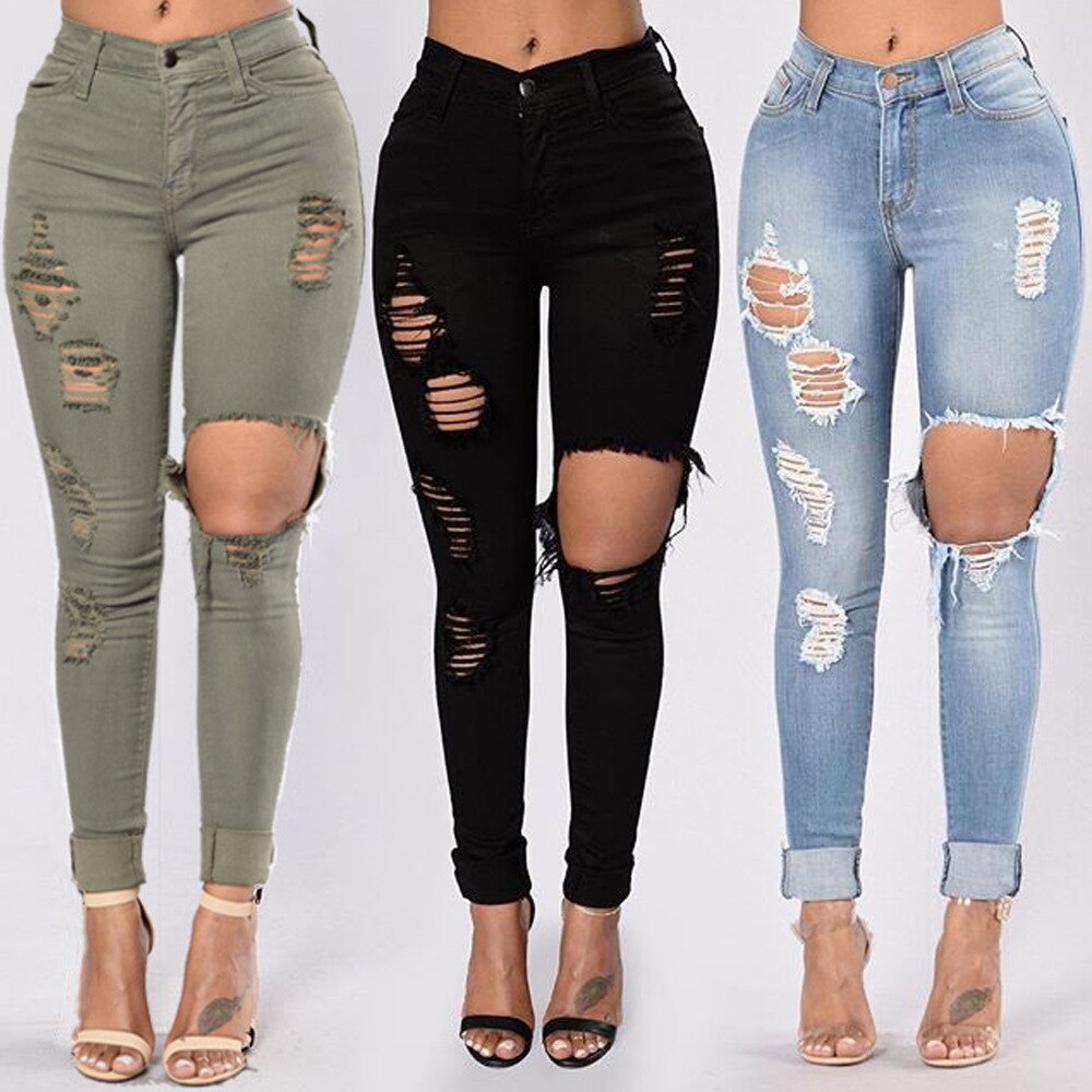 Women's new ripped slim fit jeans