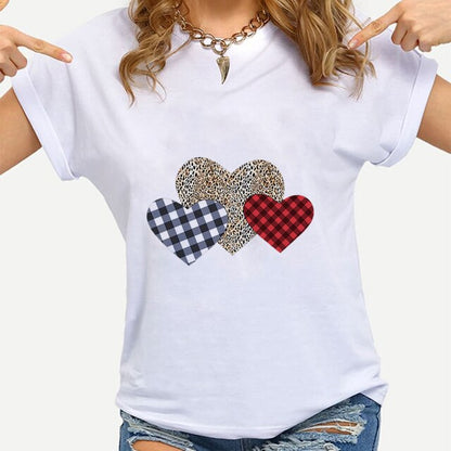 Summer leopard print/plaid heart women's T-shirt