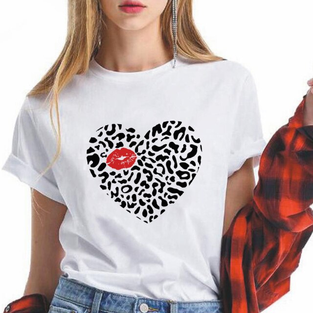 Summer leopard print/plaid heart women's T-shirt